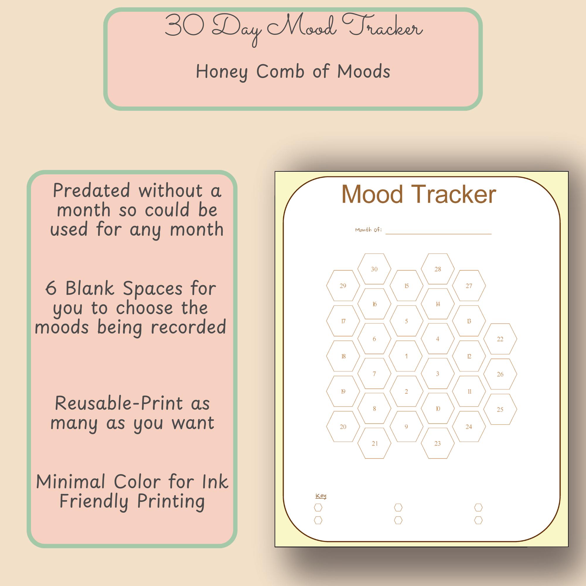 Honeycomb Mood Tracker Printable | 30 Day Mental Health Chart (PDF ...