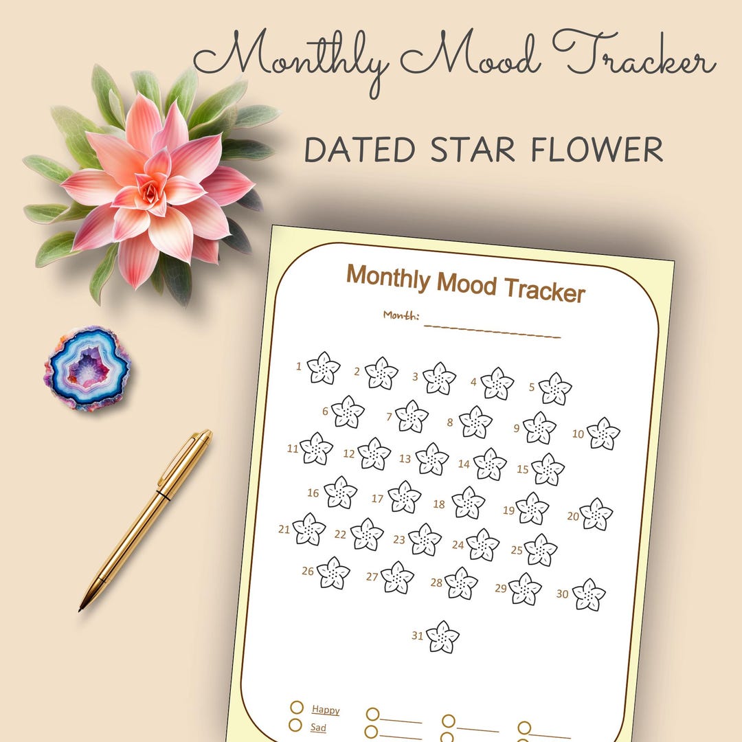 Star Flower Mood Tracker Printable | Monthly Journal (PDF) - Etsy