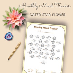 Suivi de l'humeur fleur étoilée imprimable | Page du journal de l'humeur mensuel de 31 jours | Suivi PDF floral pour soins personnels | Encart imprimable pour journal