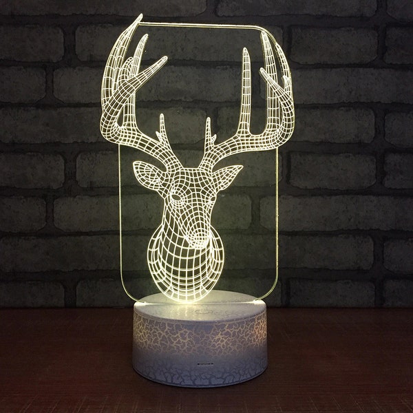 Digital For Laser and CNC Deer Head Christmas Decor 3D Illusion Lamp CDR SVG Dxf eps pdf | Laser cut files, vector pattern, vector templates