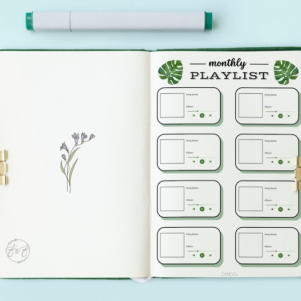 4 Pc Bundle Monthly Music Playlist Journal Planner Layout Printable Digital Download Template - Instant Download - Goodnotes Compatible