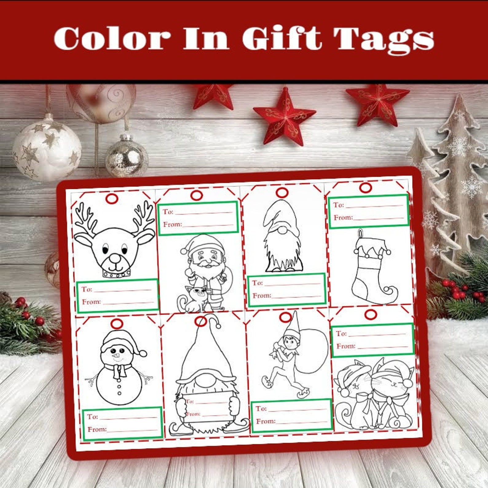 Color in Your Own Gift Tags for Kids. DIY Christmas Gift Tags. - Etsy