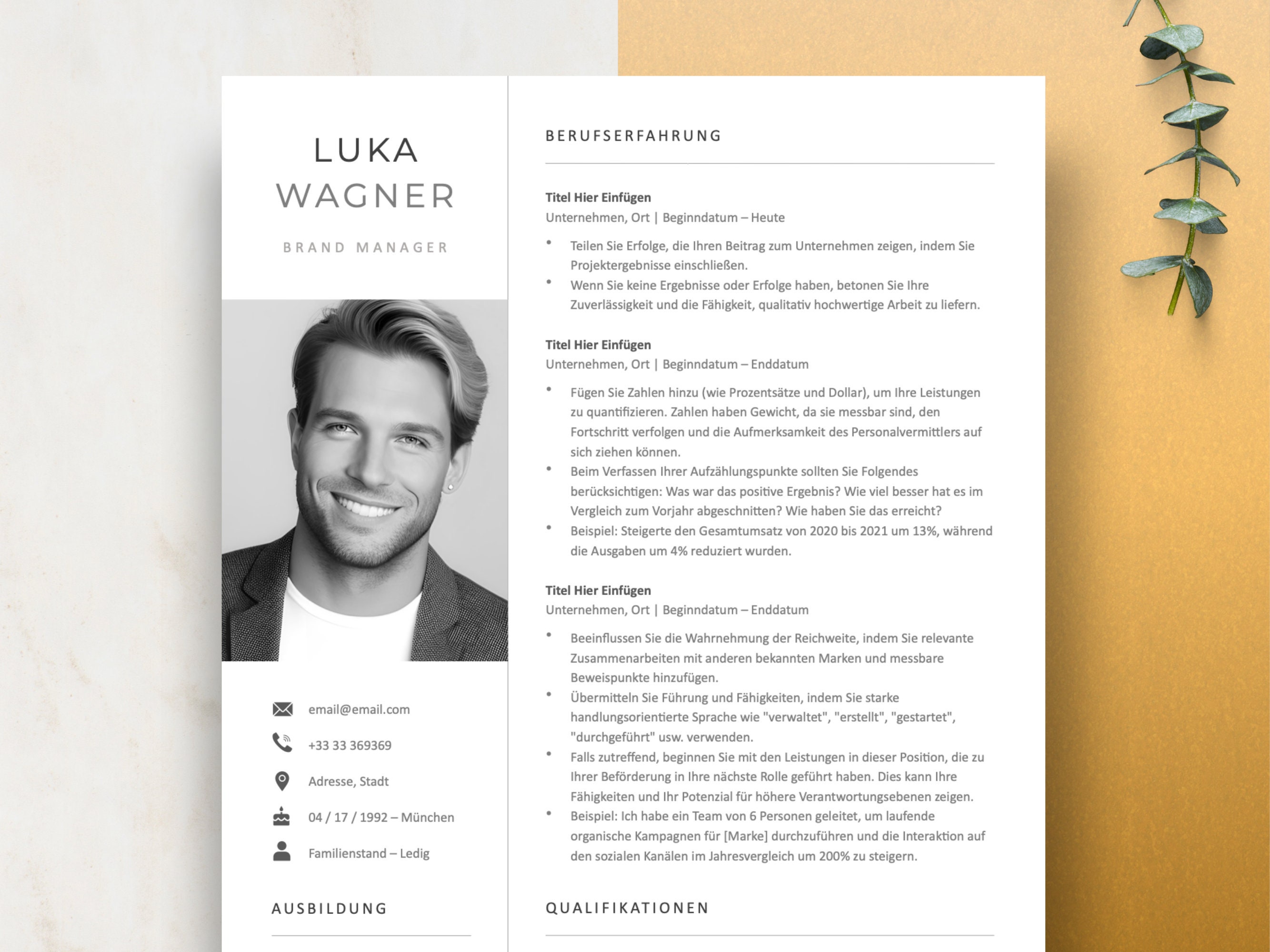 Bewerbungsvorlagen Lebenslauf Vorlage Lebenslauf Etsy.de