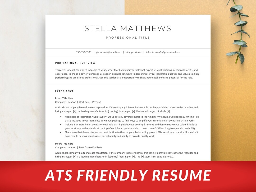 ATS Friendly Resume, CV Template 1 Page, Creative Resume Template, ATS