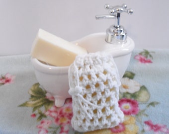 Cotton Soap Saver Sack, Handmade Spa Gift, Crochet Soap Sock, Cotton Soap Pouch, Artisan Soap Bag, Gift for Him, Gift for Her, Soap Bags.