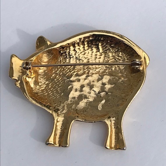 Pig Brooch Pin, Vintage Gold tone Pig Pin, Clear … - image 4