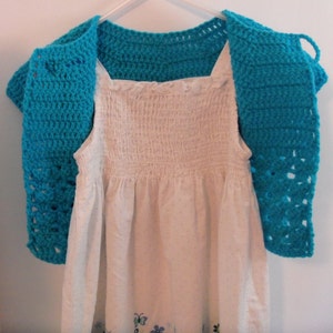 Girls Size 3-4 Crochet Sweater, Handmade Girls Cardigan and Sundress, Artisan Girls Shrug, Girls Summer Fashion Accessory, Girls Jacket Wrap
