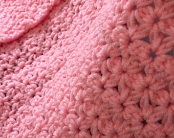 Baby Blanket 30 x 29 inches, Pink Handmade Baby Blanket, Artisan Crochet Baby Blanket, Baby Shower Gifts, Pretty Pink Crochet Baby Blankets.