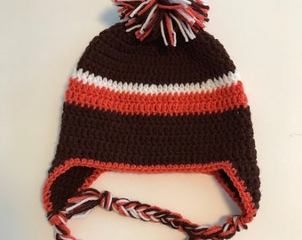 Cleveland Browns Hat, Handmade Beanie Hat, Crochet Warm Sports Hat, Football Winter Hats, Warm Winter Hats, Cleveland Browns Football Hats.
