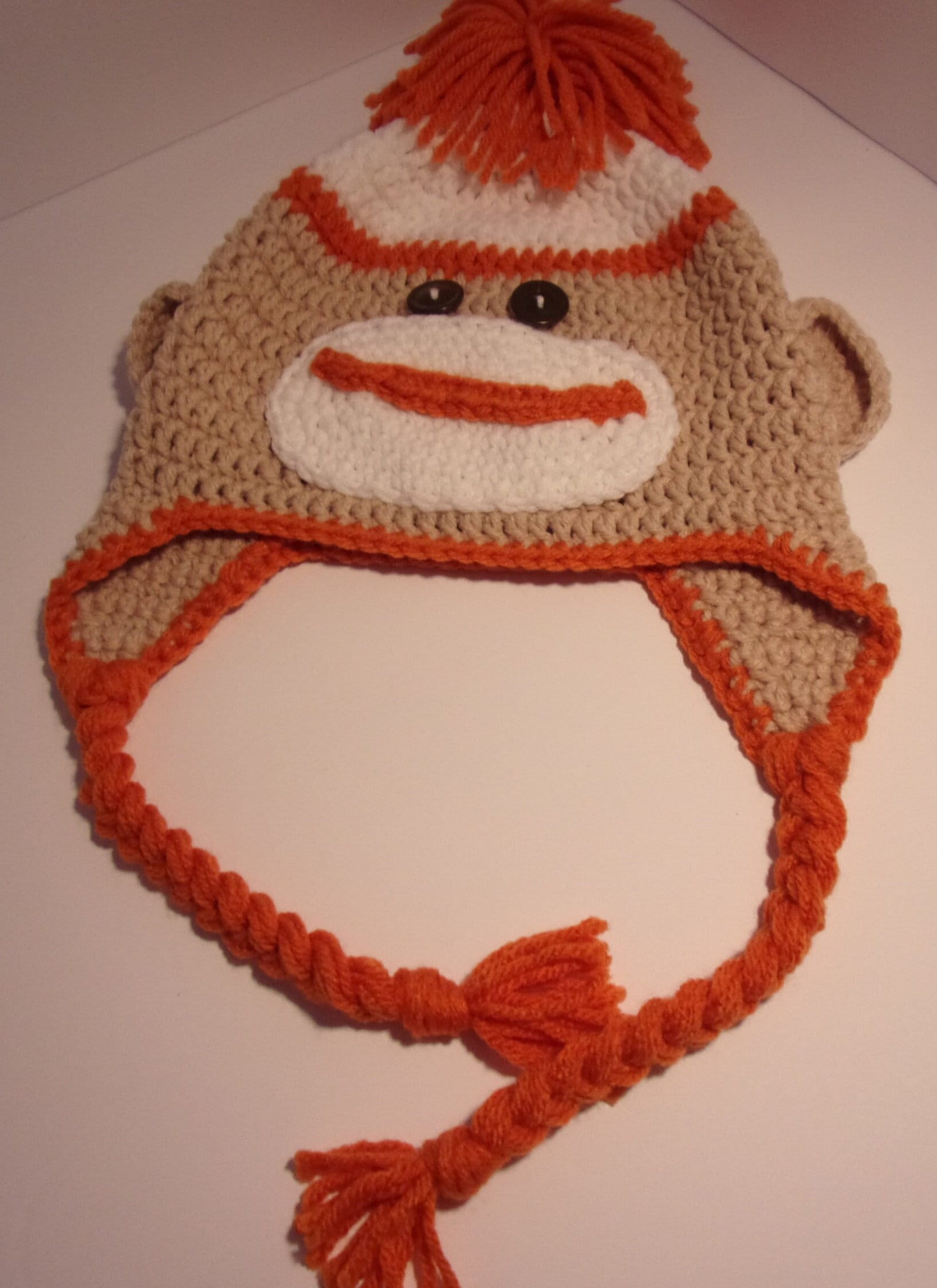 Crochet Sock Monkey Hat With Ear Flaps and Braids, USA  display picture 1