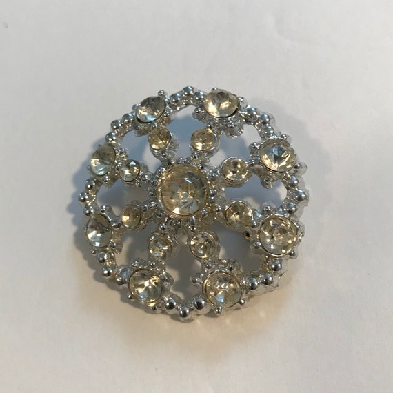 Clear Rhinestone Brooch Pin Costume Jewelry, Silv… - image 4