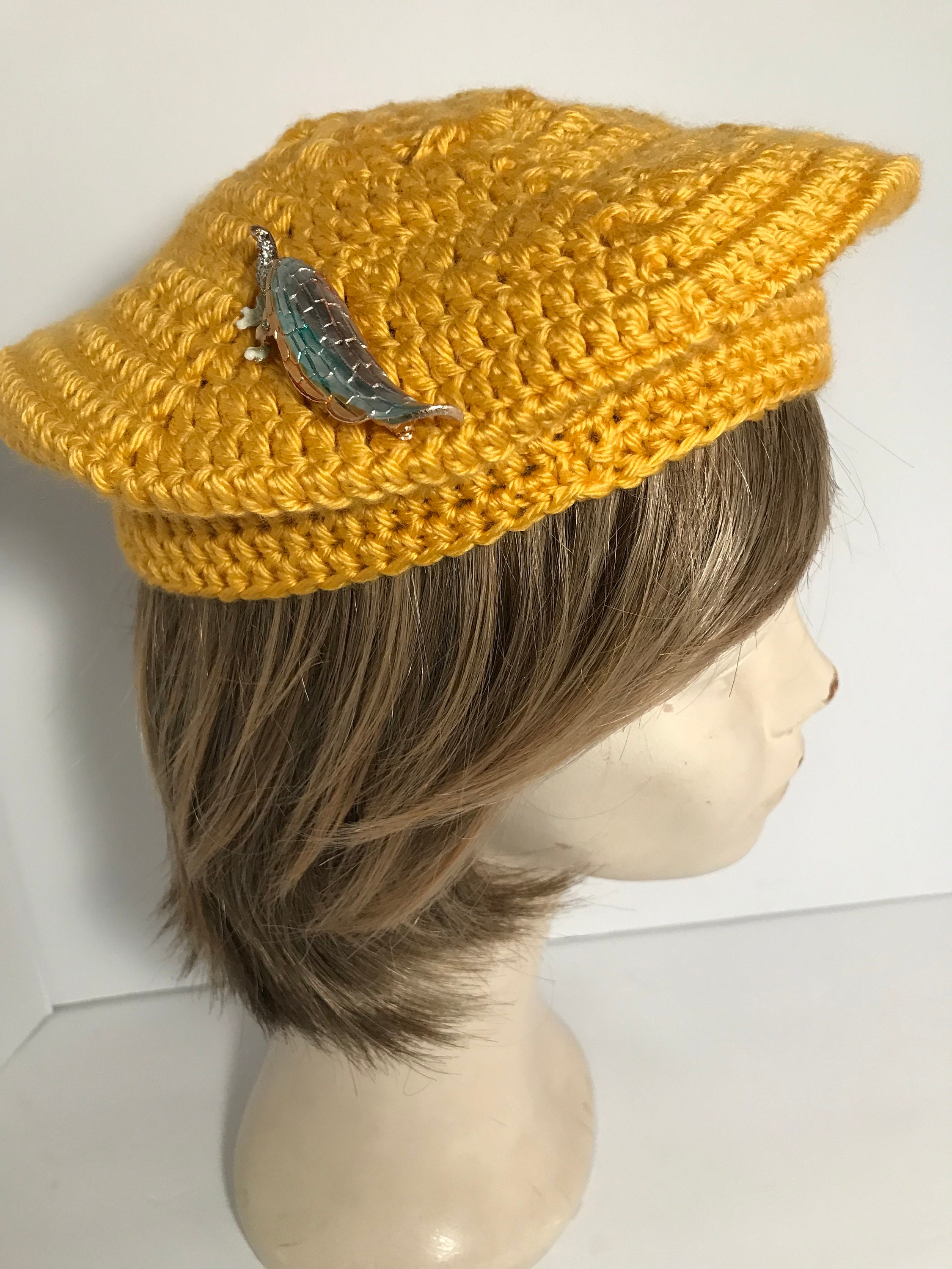 Handmade Beret or Tam in Mustard Yellow, Artisan Ladies Hats  display picture 3