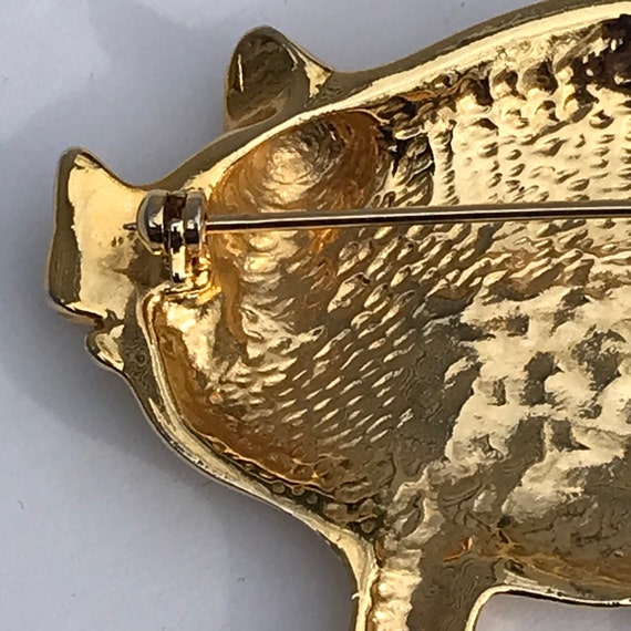 Pig Brooch Pin, Vintage Gold tone Pig Pin, Clear … - image 5
