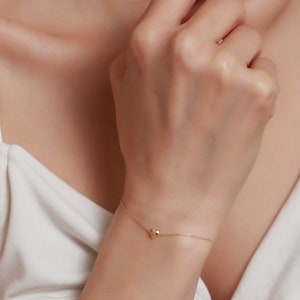 14K Gold Minimalist Heart Bracelet for Women,Solid Gold Bracelet,Tiny Heart Bracelet, zdjęcie 4