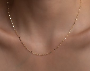 14K Real Gold Sparkle Chain Necklace,Glitter Chain Necklace,