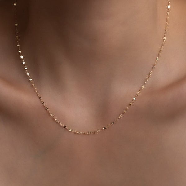 14K Real Gold Sparkle Chain Necklace,Glitter Chain Necklace,