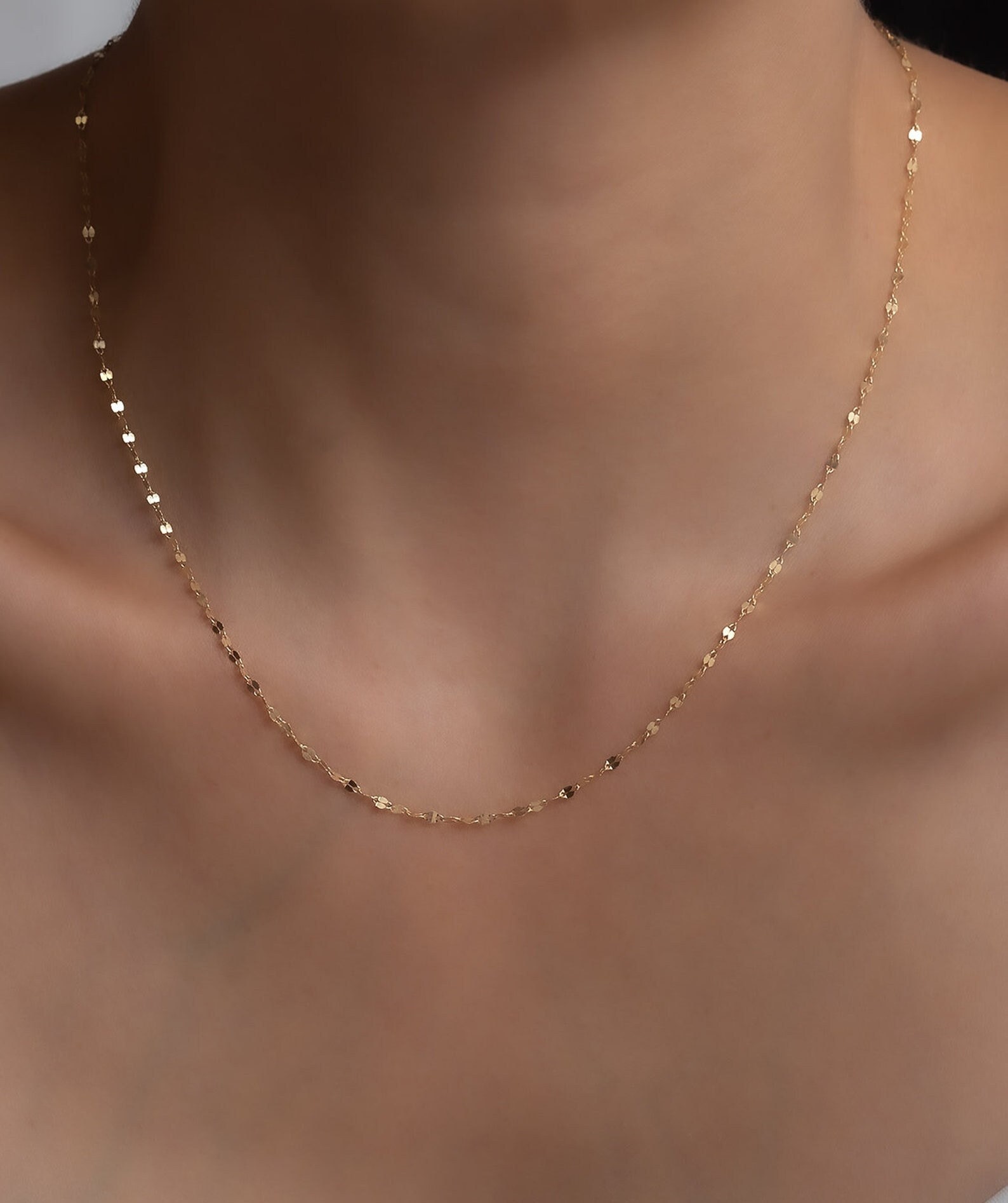 14K Real Gold Sparkle Chain Necklace,glitter Chain Necklace