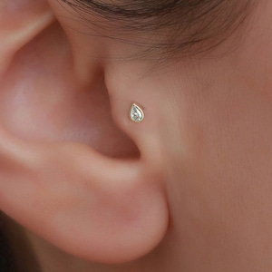 14K massief gouden druppel tragus piercing,kleine gouden tragus kraakbeenpiercing,gouden conch piercing,
