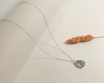 14K Solid Gold Turquoise Drop Necklace, Gift For Women, Birthday Gift