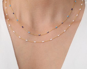 Beaded Colourful Necklace, Tiny Bead Necklace,Colored Bead Necklace,Minimal Necklace, 925 Silver,