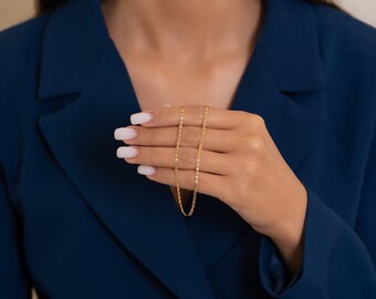 14K Solid Gold Shiny Valentino Link Chain,Modern Jewelry -2mm