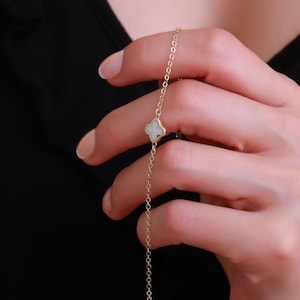 14k Gold White Clover Bracelet,Shamrock Bracelet