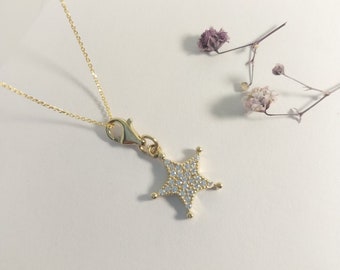 14K Gold White Star Necklace for Women,Birthday Gifts Women,Celestial Necklace