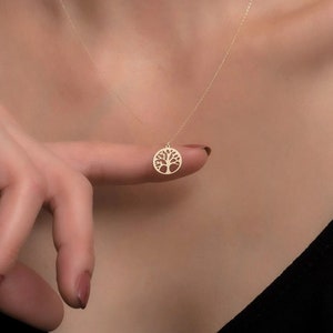 Family Tree Necklace, Real 14K Solid Gold Tree of Life Necklace,Family Tree of Life Pendant,Tree Charm Necklace