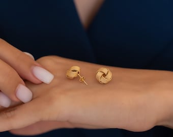 14K Solid gold Knot Stud Earrings, Love Knot Earrings