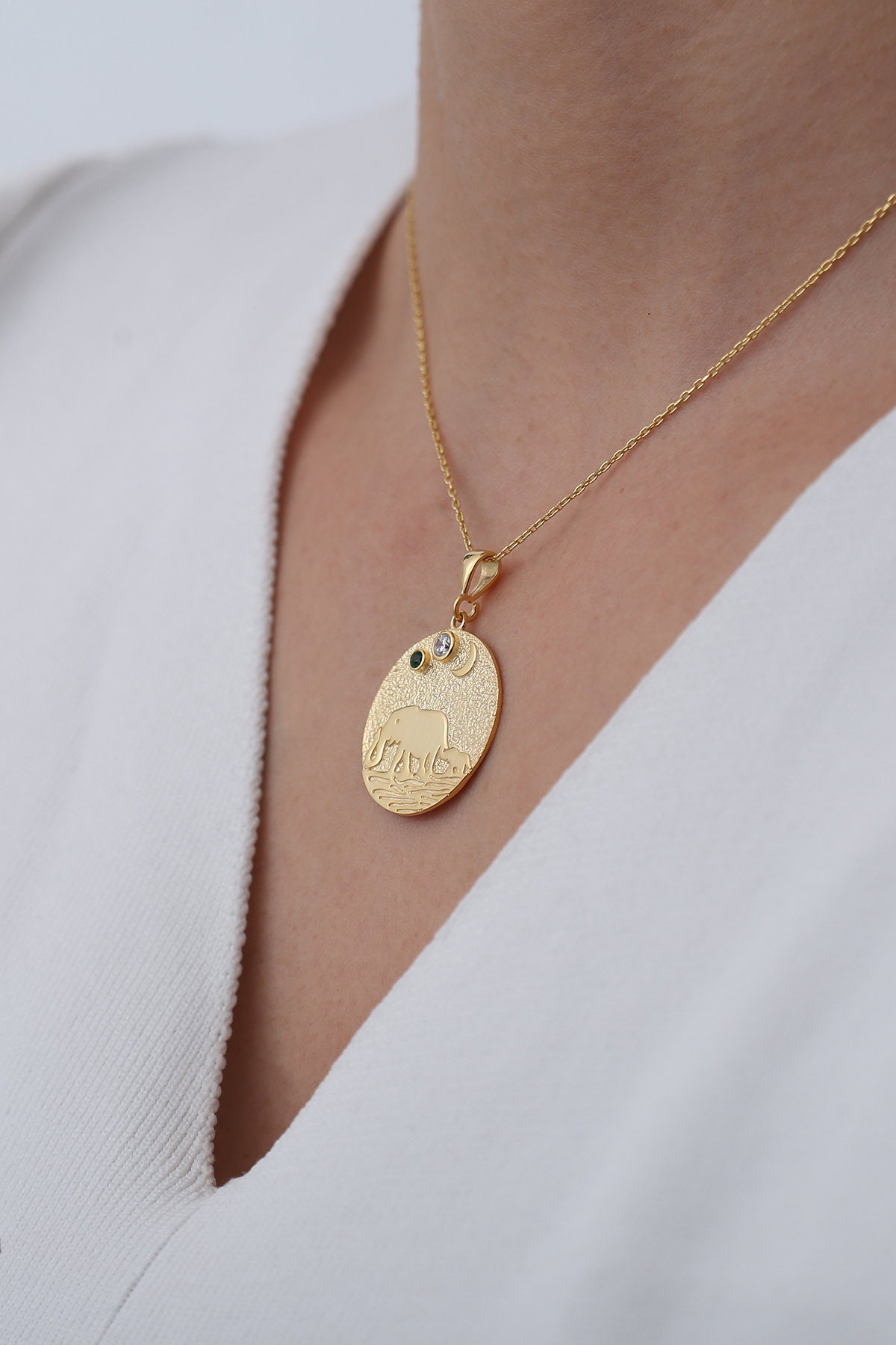 Collana Girocollo A Strati Con Luna Ed Elefante, Stile Bohémien, In Lega Color Argento, Regalo Per Donne E Ragazze - 3