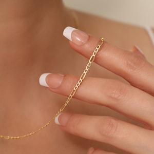 14K Yellow Gold Figaro Chain Necklace Men Women,3mm 1mm, 14&quot; - 24&quot; Inch,