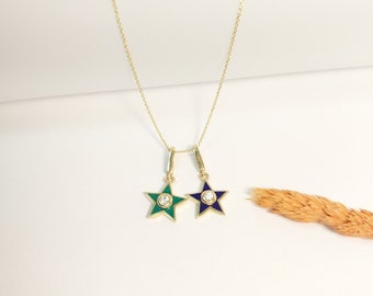 14K Solid Gold Star Necklace , Celestial Jewellery, Small Star Necklace, Anniversary Gift for Her