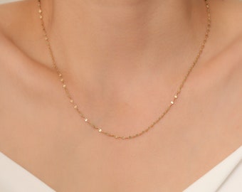 Colar com corrente espelhada em ouro maciço 14K: estilo minimalista brilhante