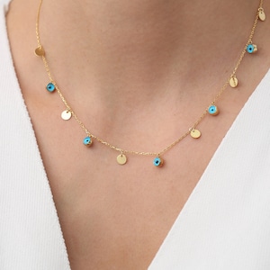 Minimalist Blue Evil Eye Necklace Choker, Multi Nazar Necklace