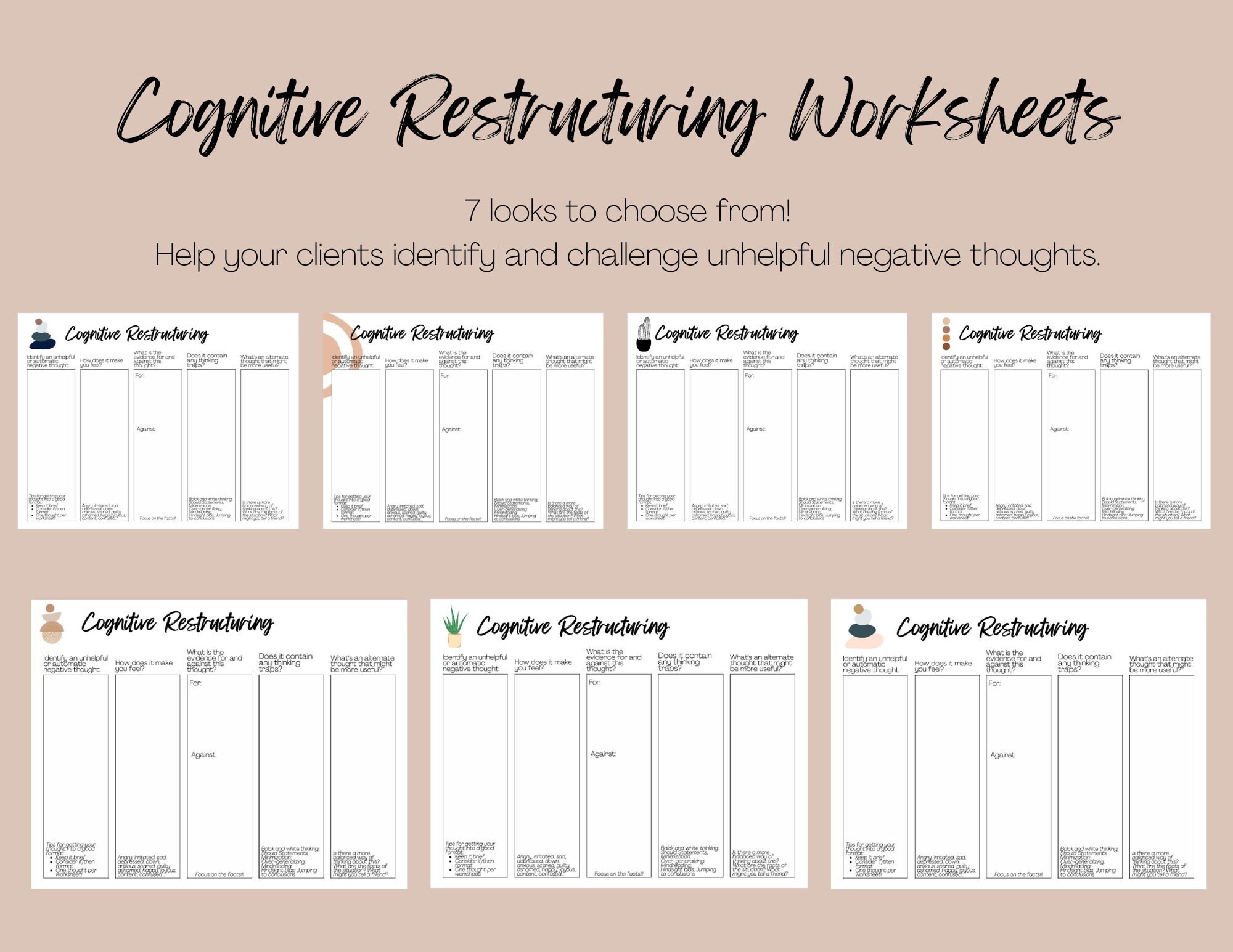 Cognitive Restructuring Therapy Worksheets Mental Health Printable Etsy