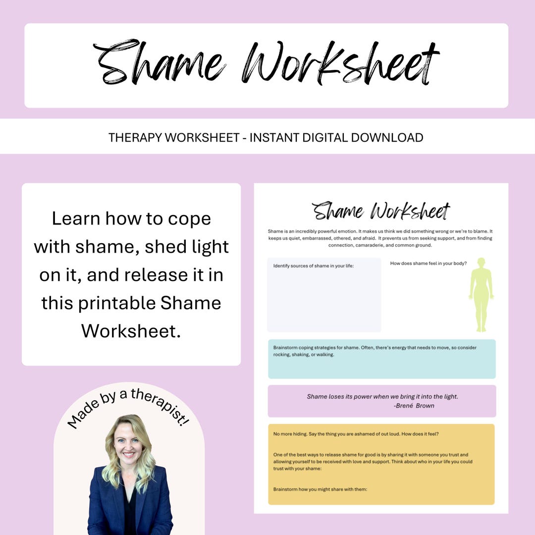 Shame Processing Worksheet | Trauma Informed Therapy Skills Printable ...