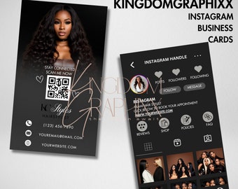 May include: Black and white business card with a QR code, phone number, email address, and website address. The card also features a woman with long black hair and the text "KC Styles Hairstylist".