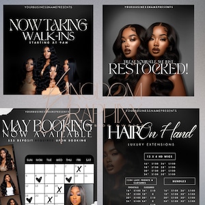 20 HAIR CONTENT TEMPLATES | Hair Business Branding | Diy Canva Editable| Black Luxury Hairstylist Instagram Posts | Beauty Makeup Wig Brand