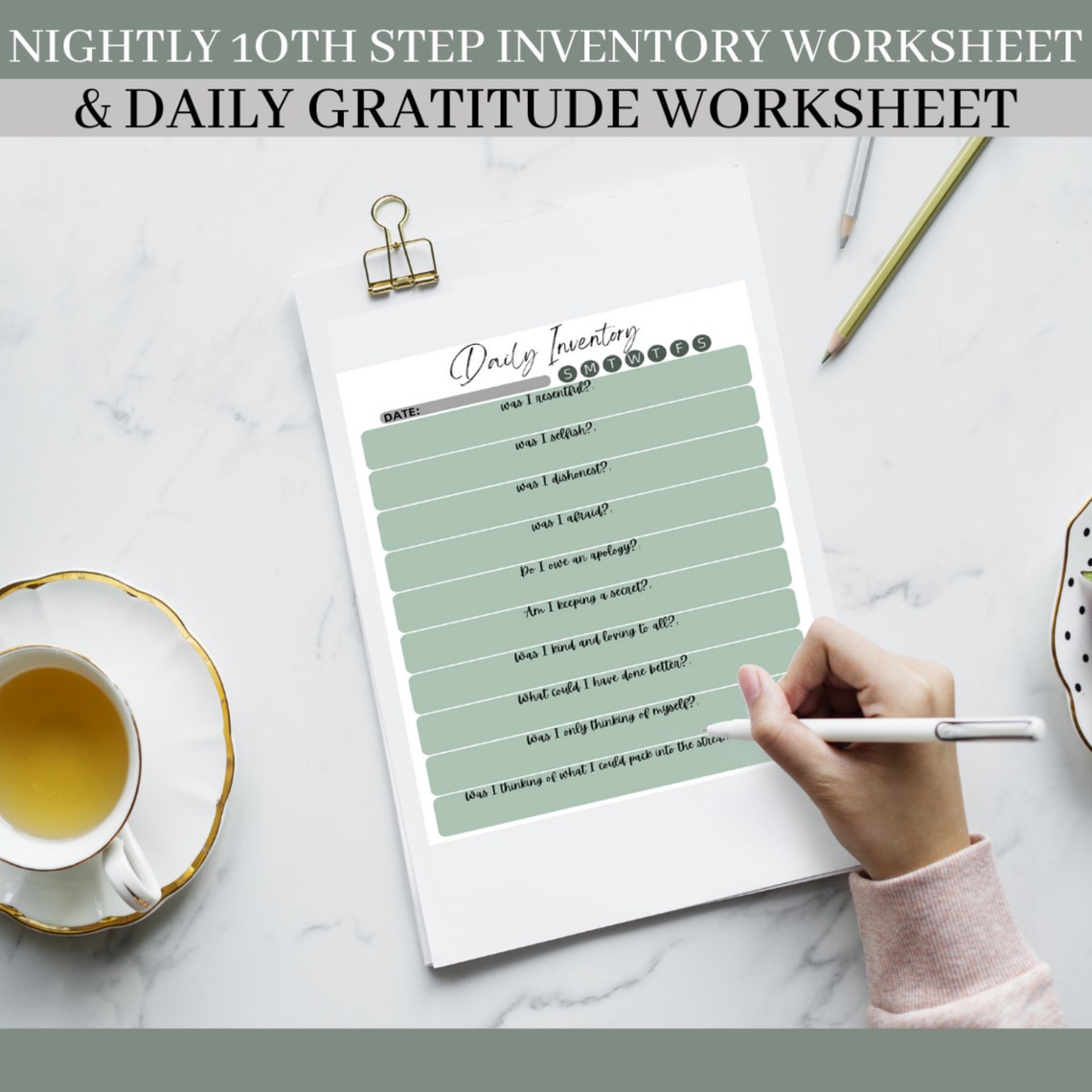 10th Step Nightly Inventory Worksheet, Daily Gratitude Journal