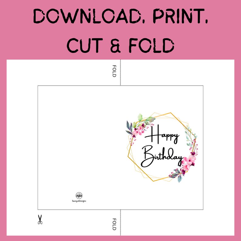 Printable Happy Birthday Foldable Floral Card - Etsy