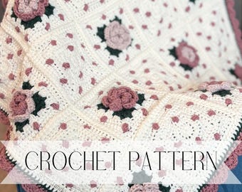 Crochet Pattern - Peonies & Polka Dots blanket : Digital Download