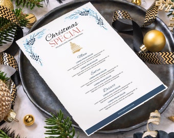 Editable Christmas Menu Template | Printable Christmas Party Menu | Festive Menu Design for Holiday Decorations
