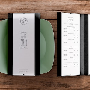 Nowoczesny szablon menu drinków: wyrafinowana lista koktajli i win — czysty design, natychmiastowe pobieranie dla barów, restauracji i na imprezy