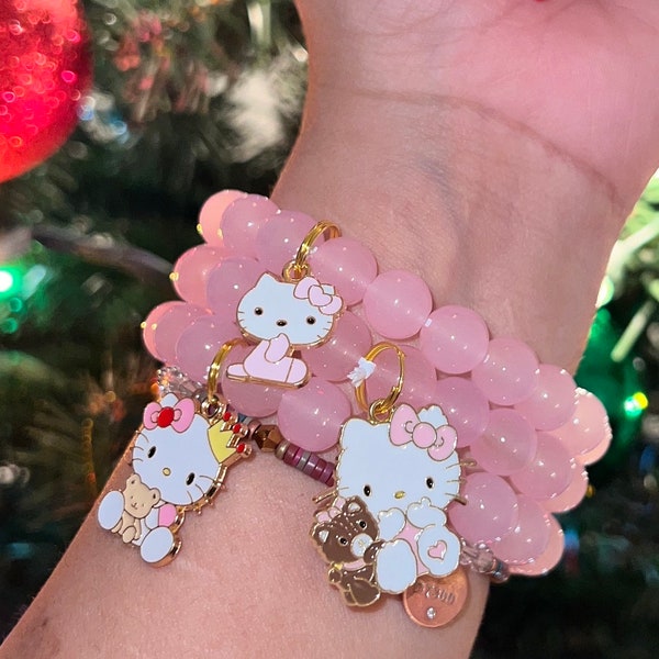 Kitty Beaded Bracelet ( ONE BRACELET) y2k bracelets,cute beaded bracelet, pink beaded bracelets