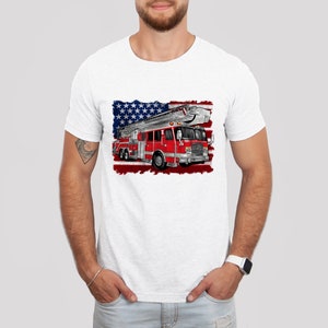 Personalized Firefighter T-shirt with American Flag, Fireman Tee, Fire Department Shirt, Gift for Fireman, Fire Dept, Fire Fighter Gift