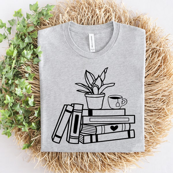 Book Lovers Shirt,Tea Lover Shirt,Plant Lover Shirt,Bookworm Shirt,Gift Book Lover,Gift for Nerd Friend,Books and Tea Shirt