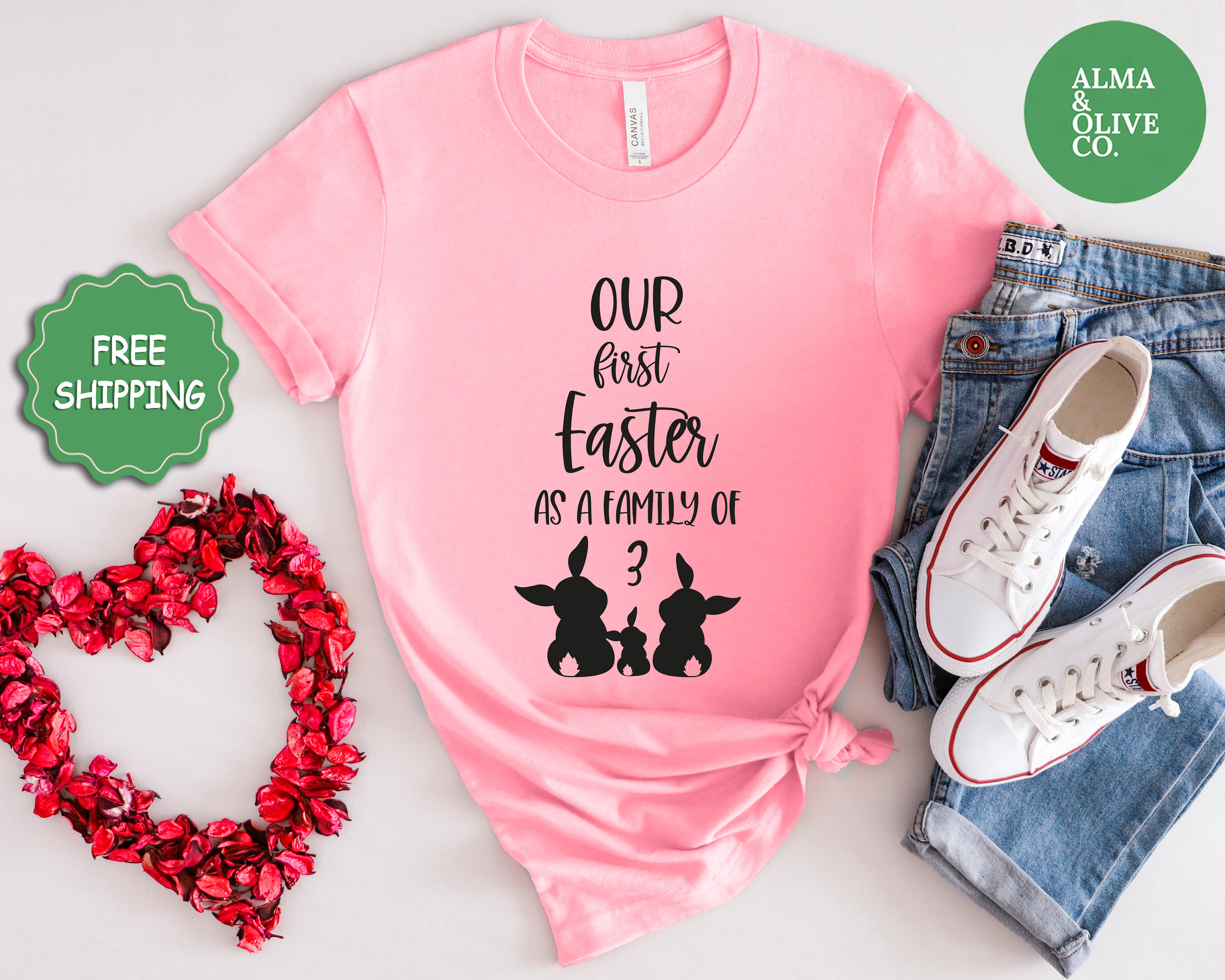 Our First Easter as A Family of 3 T Shirt Baby Boy Girl Toddler Easter Outfit Easter Family Reunion Shirt Bunny Baby Toddler Shirt Etsy UK