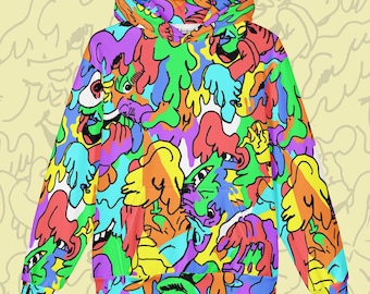 OVERSIZED (95% Cotton) "Rainbow Mega-Melter) Hoodie. See description for size measurements and recommendations