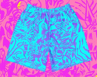 Blue Battle LONG Athletic Shorts All-Over Print