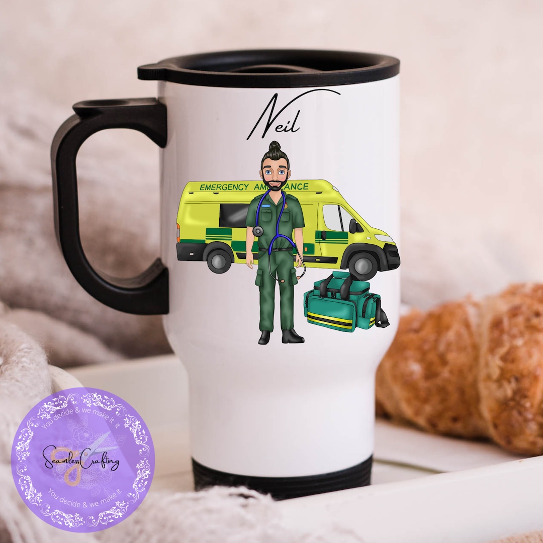 Personalised Paramedic Male Character Travel Mug Gift, First Responder ...